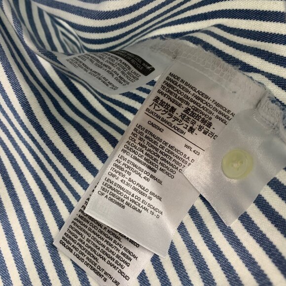 Levis Top Rumi Blue Stripe Cropped Sleeveless Button Down Tie Front - Picture 5 of 9